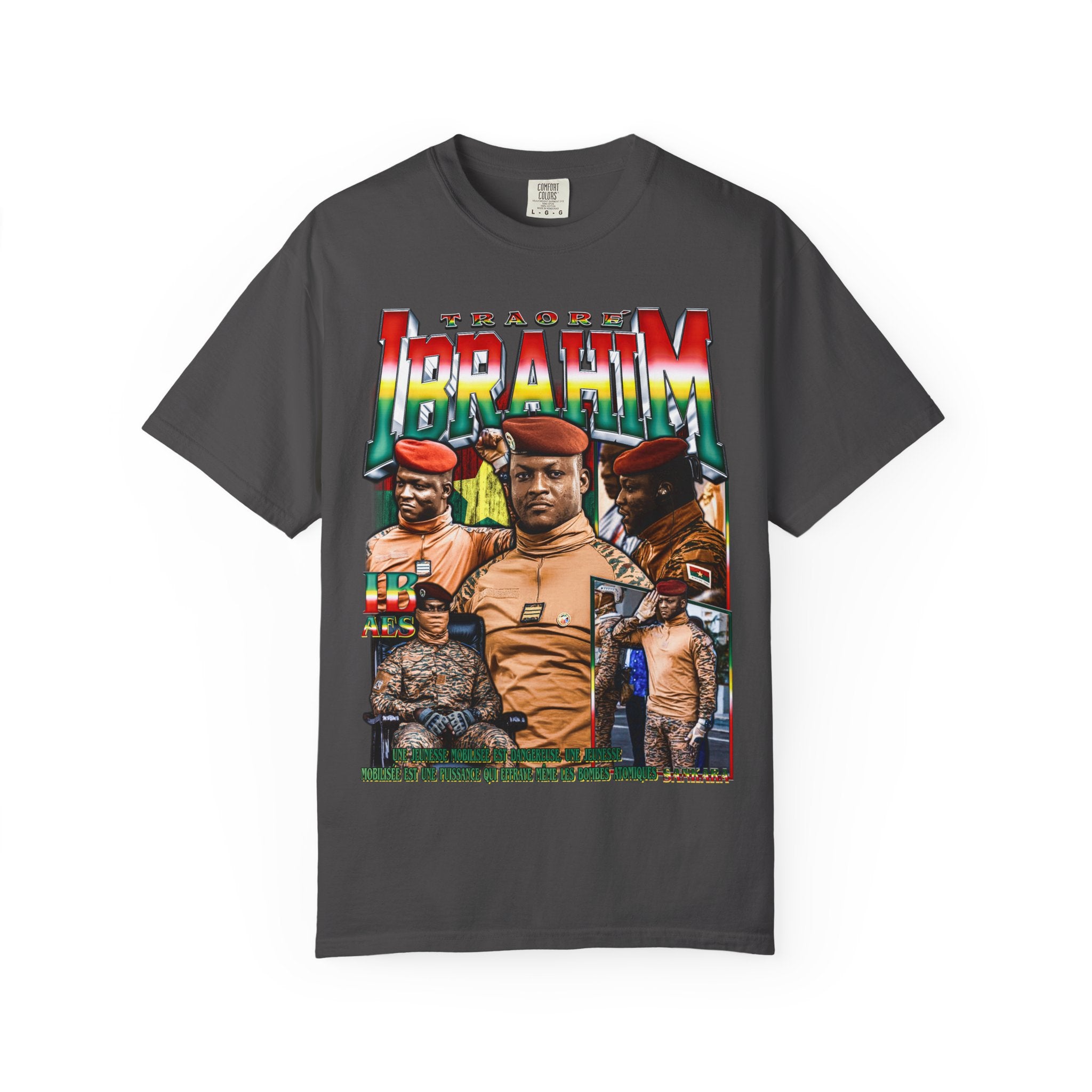 Ibrahim Traoré Portrait T-shirt Graphite | Burkina Faso President Political Tee Relaxed Fit | High Quality Garment
