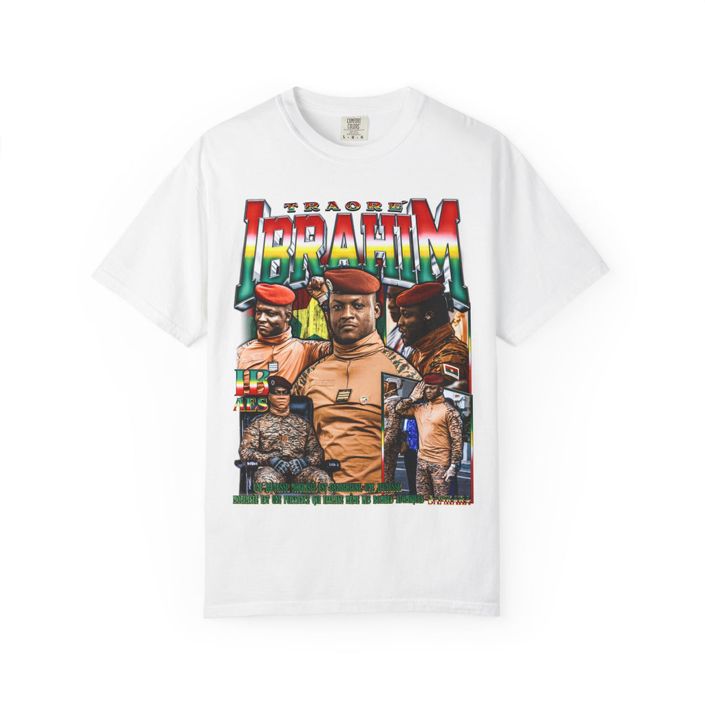 Ibrahim Traoré Portrait T-shirt White | Burkina Faso President Political Tee Relaxed Fit | High Quality Garment