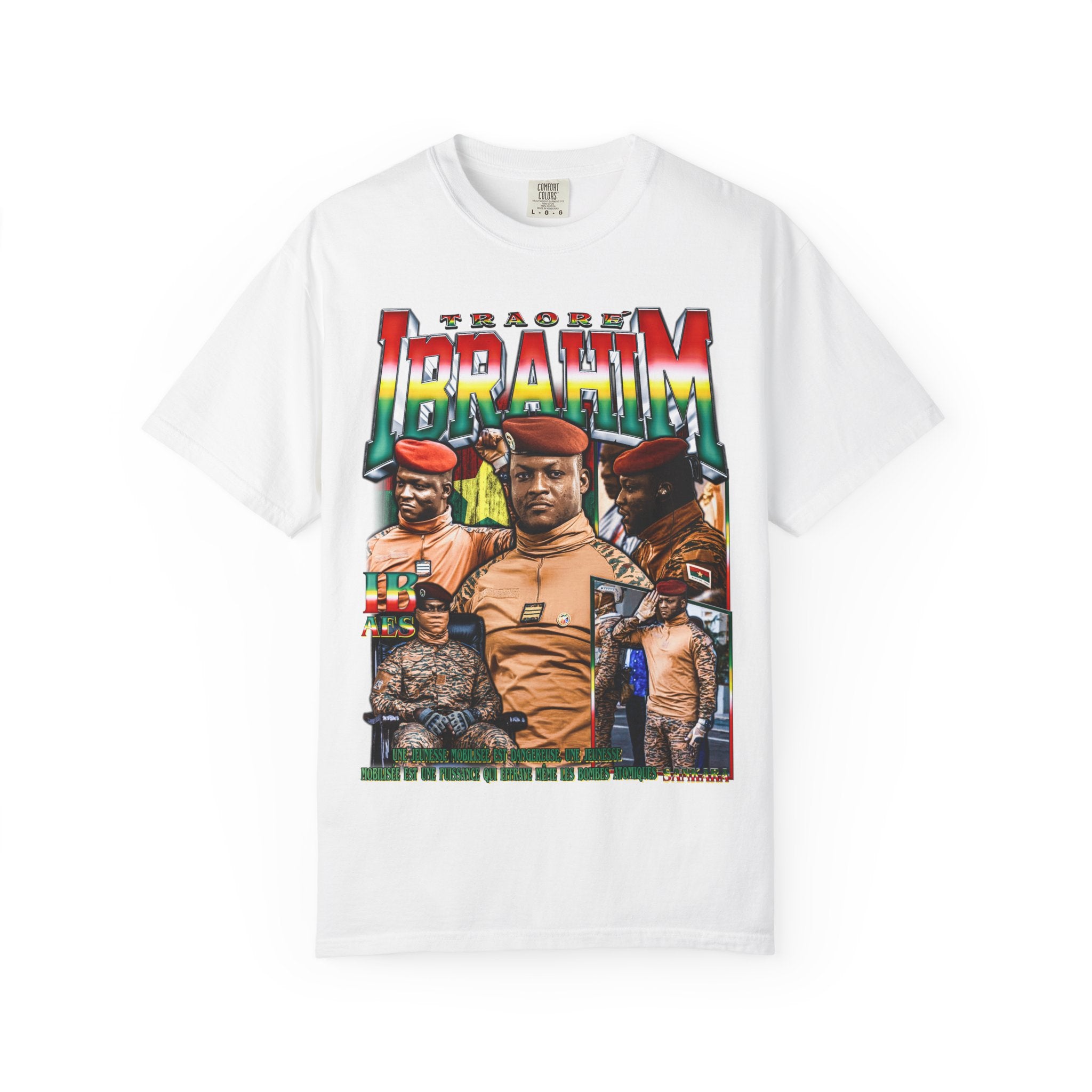 Ibrahim Traoré Portrait T-shirt White | Burkina Faso President Political Tee Relaxed Fit | High Quality Garment