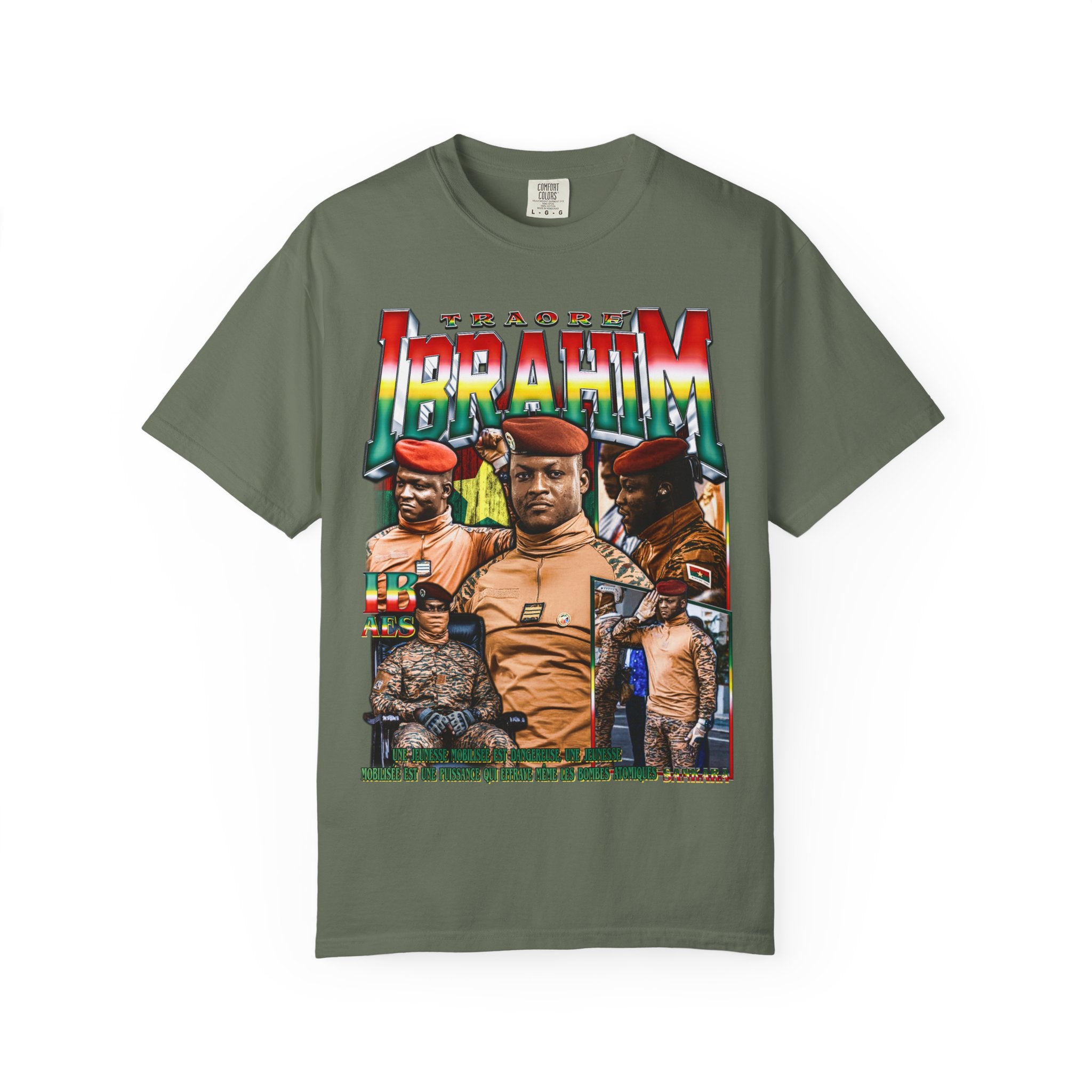 Ibrahim Traoré Portrait T-shirt Moss | Burkina Faso President Political Tee Relaxed Fit | High Quality Garment